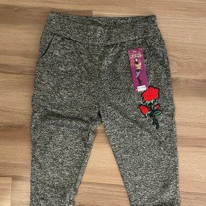 Fude Heather Gray Leggings, Rose Detail, L/XL